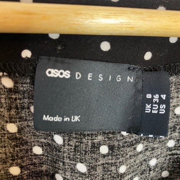 ASOS Design Black and White Polka Dot Tie Sleeve Babydoll Dress - Picture 6 of 13